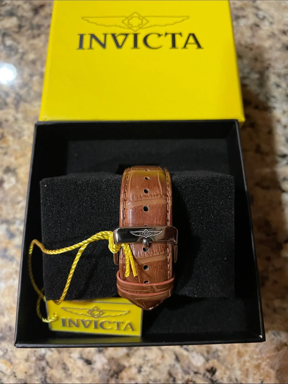 Invicta Silver Dial with Brown Leather Strap and Blue Accents